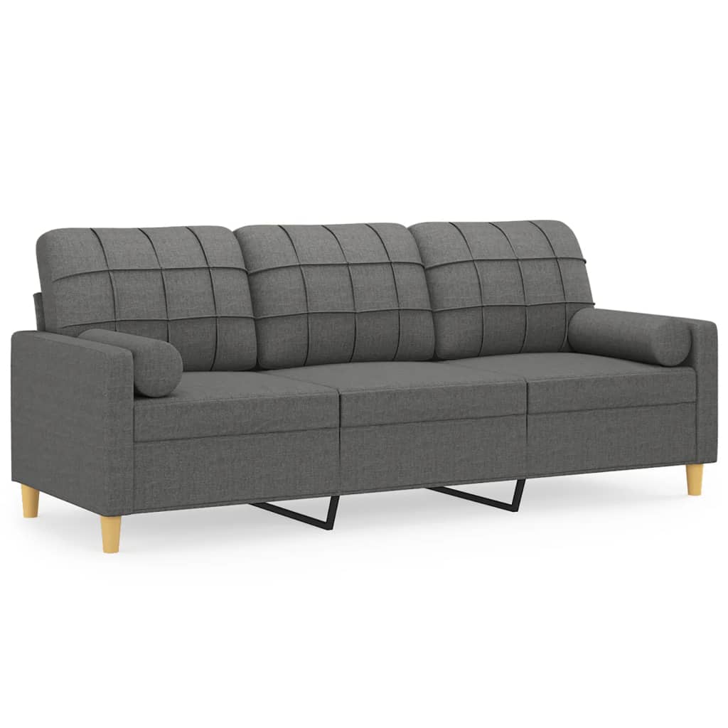 vidaXL 3-Seater Sofa with Throw Pillows Dark Gray 70.9" Fabric