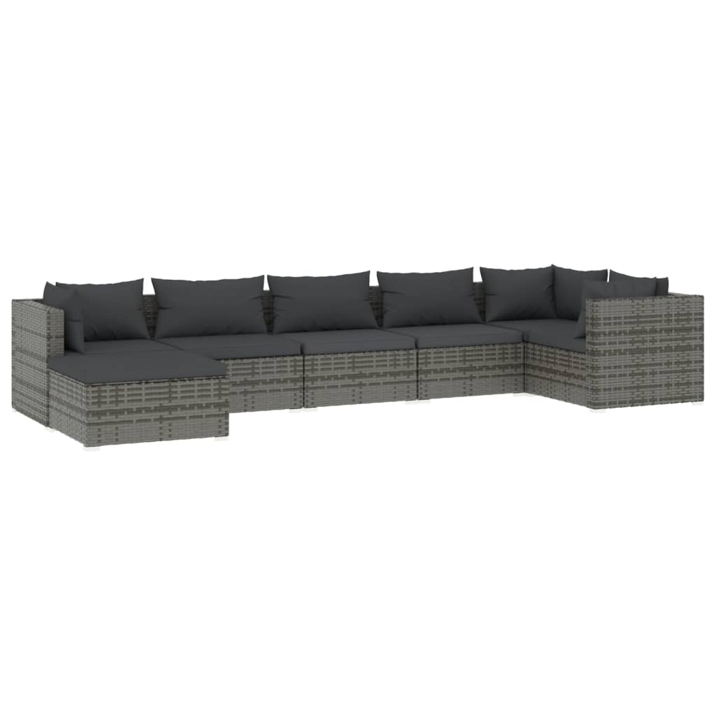 vidaXL 7 Piece Patio Lounge Set with Cushions Poly Rattan Gray