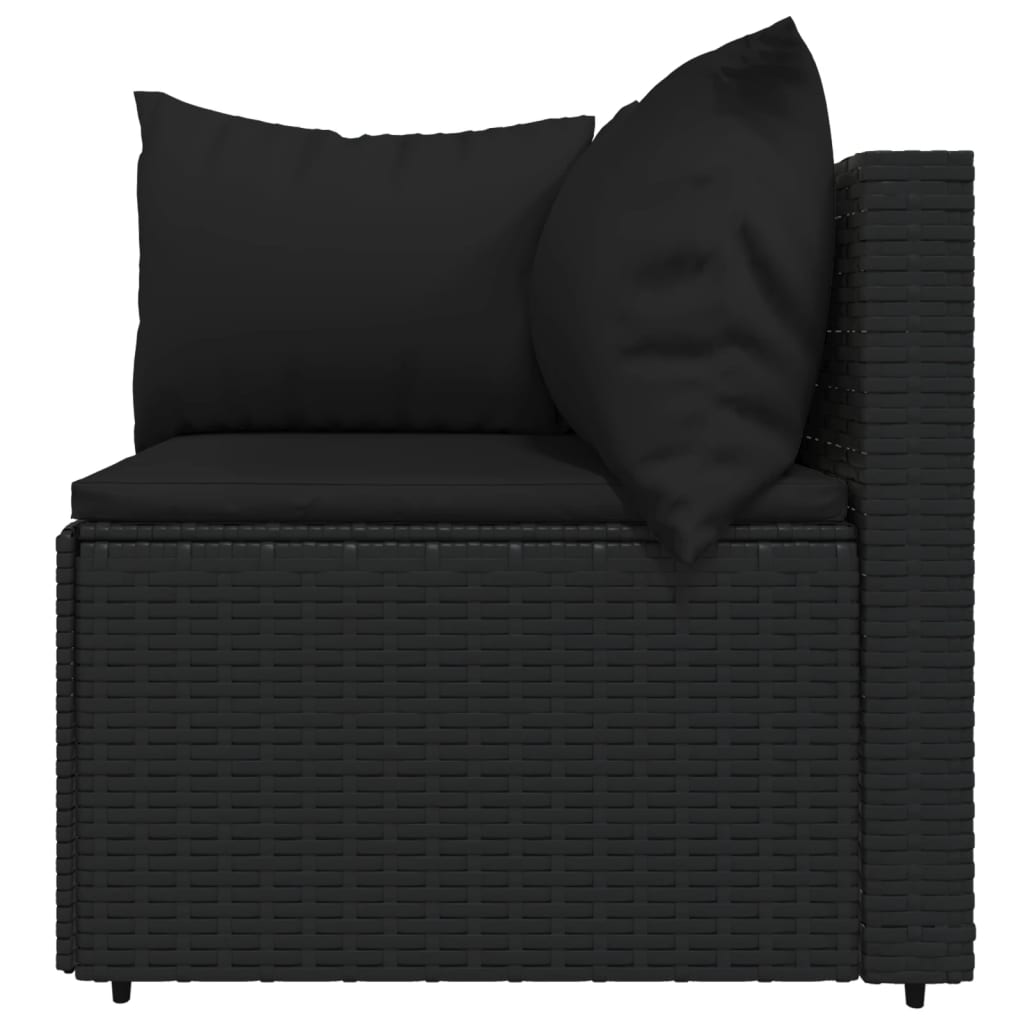 vidaXL 3 Piece Patio Lounge Set with Cushions Black Poly Rattan