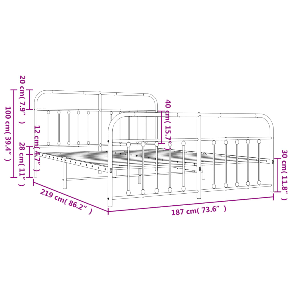 vidaXL Metal Bed Frame without Mattress with Footboard White 72"x83.9"