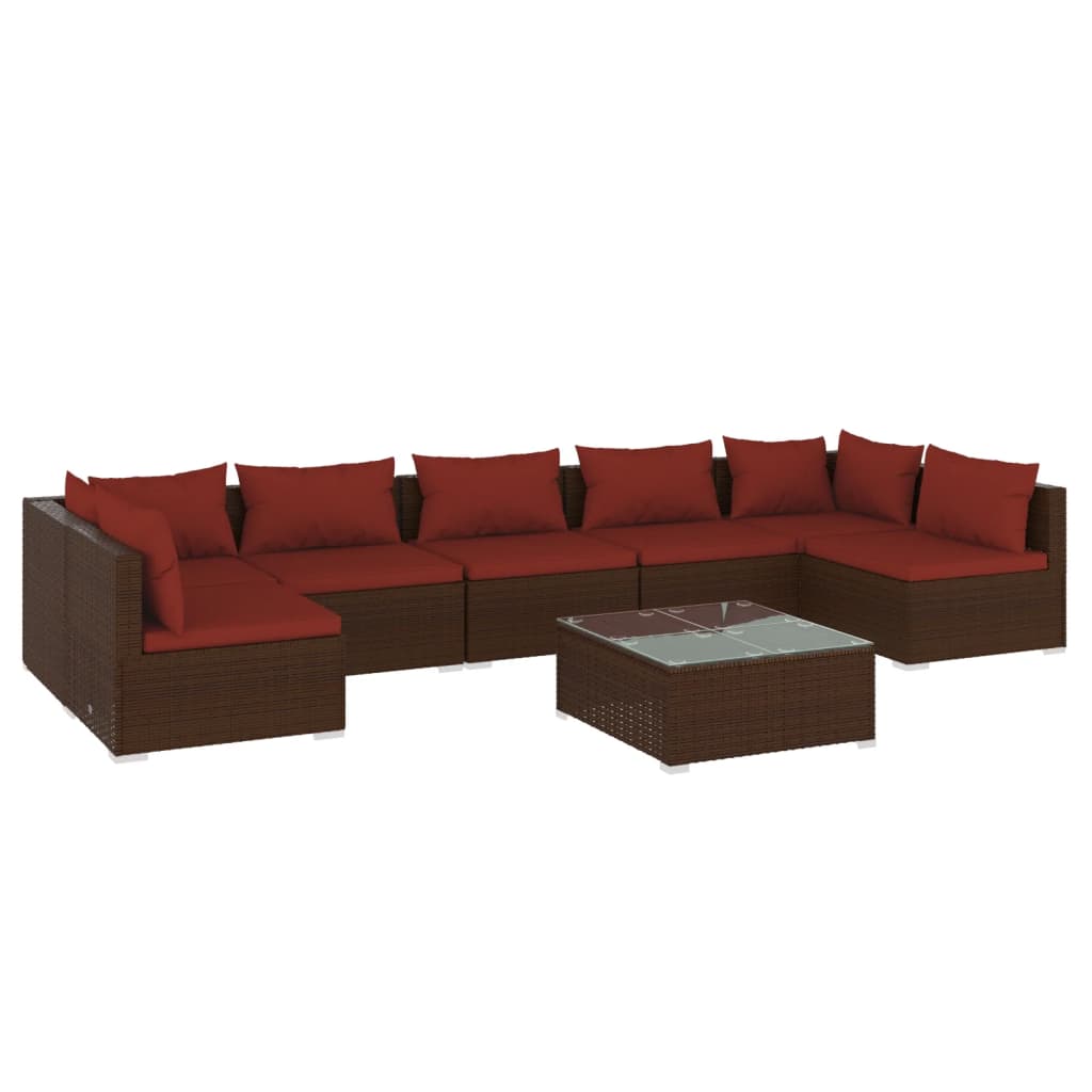 vidaXL 8 Piece Patio Lounge Set with Cushions Poly Rattan Brown