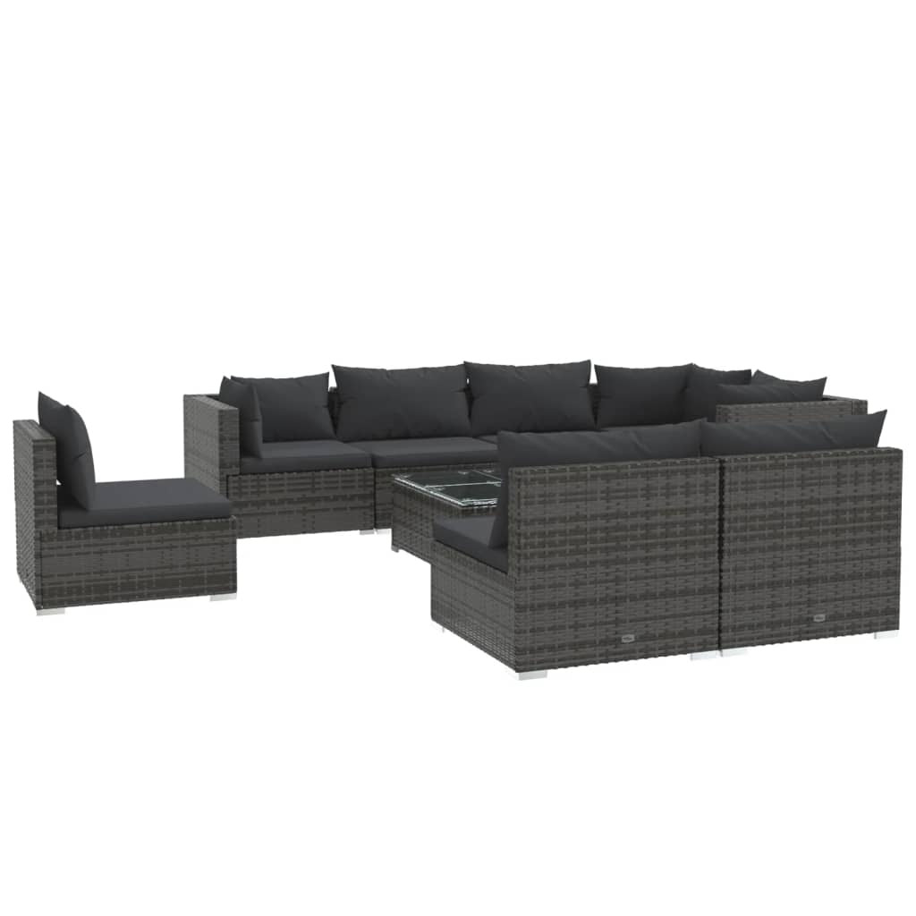 vidaXL 9 Piece Patio Lounge Set with Cushions Poly Rattan Gray