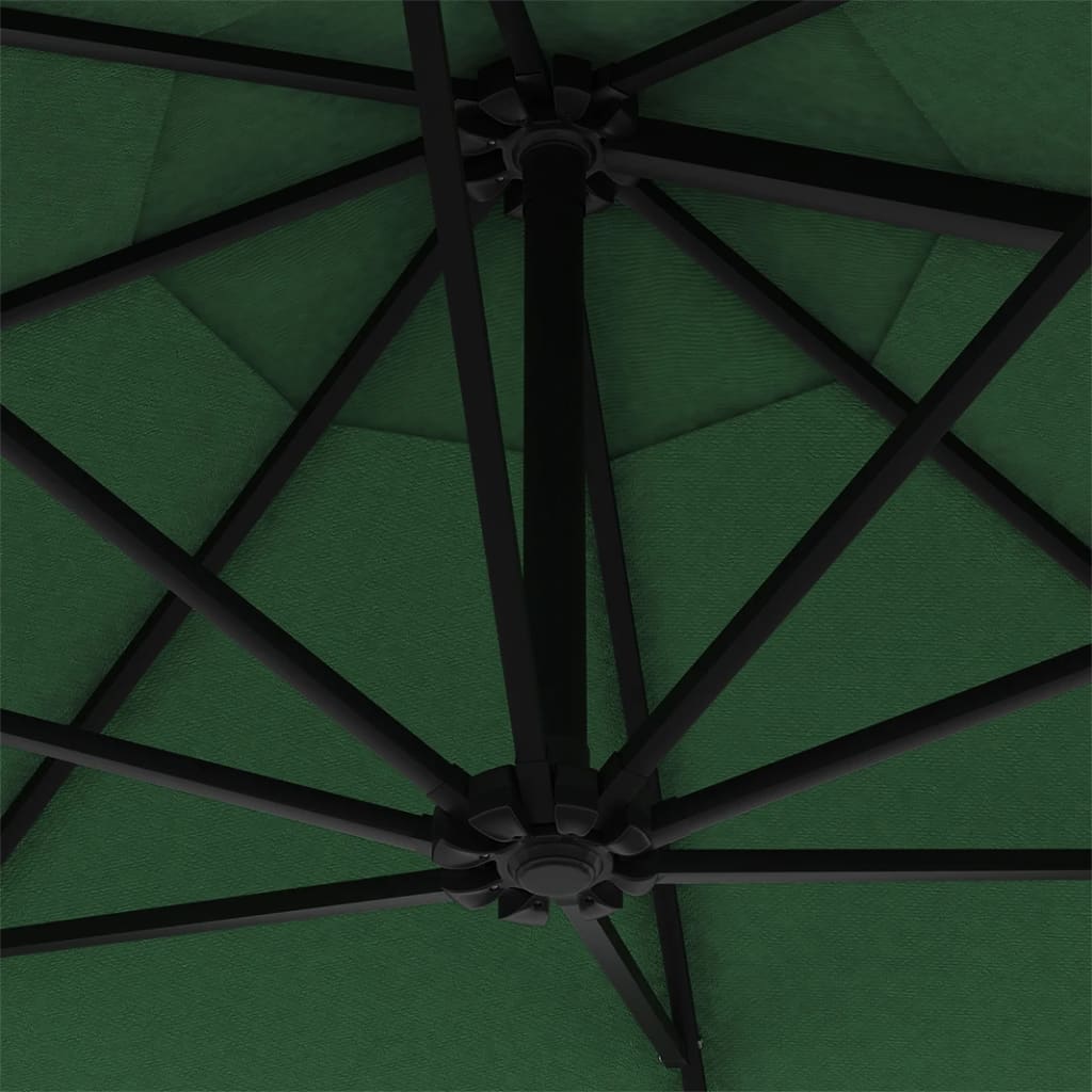 vidaXL Wall-mounted Garden Parasol with LEDs and Metal Pole 118.1" Green