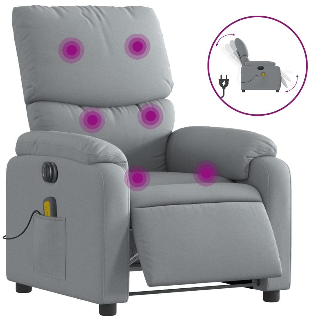 vidaXL Electric Massage Recliner Chair Light Gray Fabric