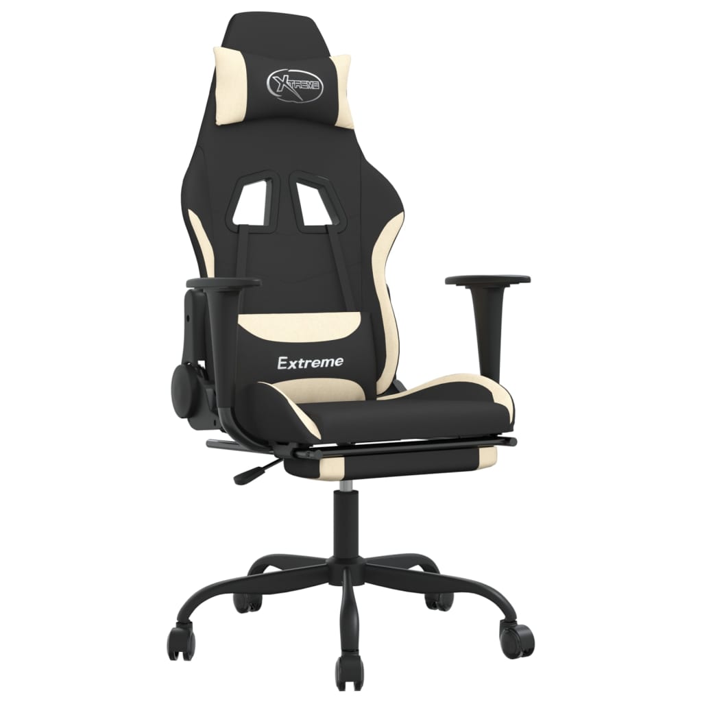 vidaXL Gaming Chair with Footrest Black and Cream Fabric