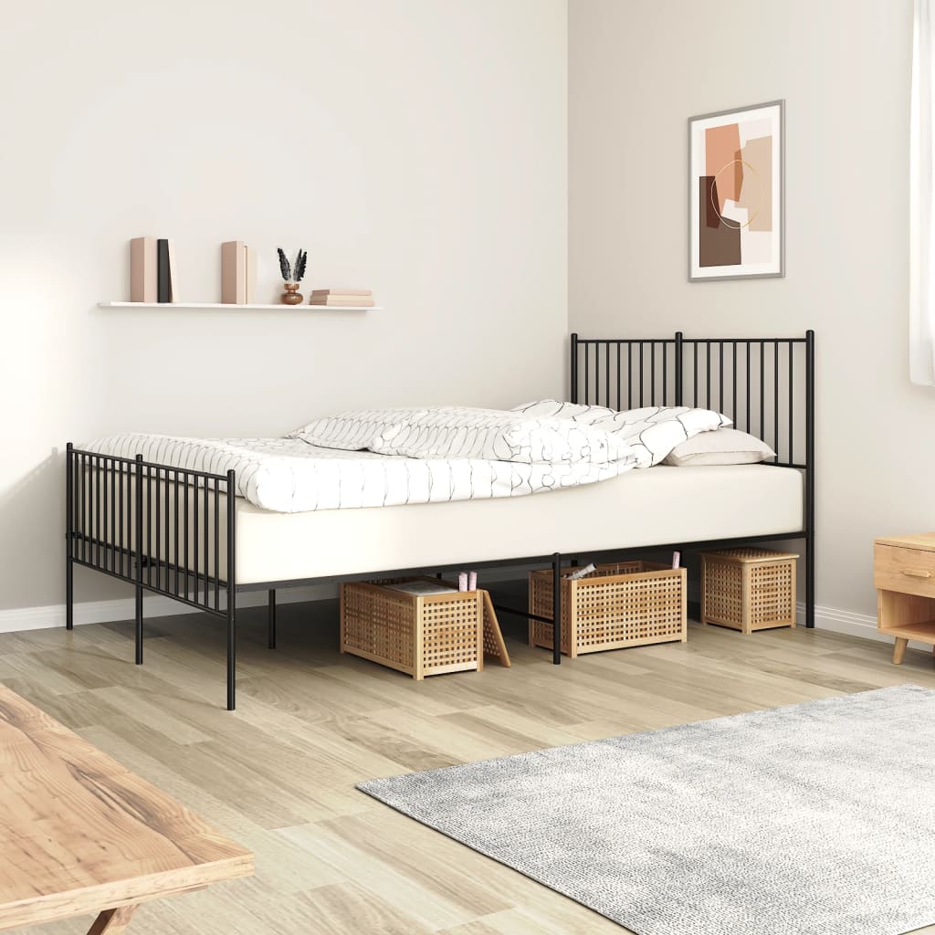 vidaXL Metal Bed Frame without Mattress with Footboard Black 53.1"x74.8"