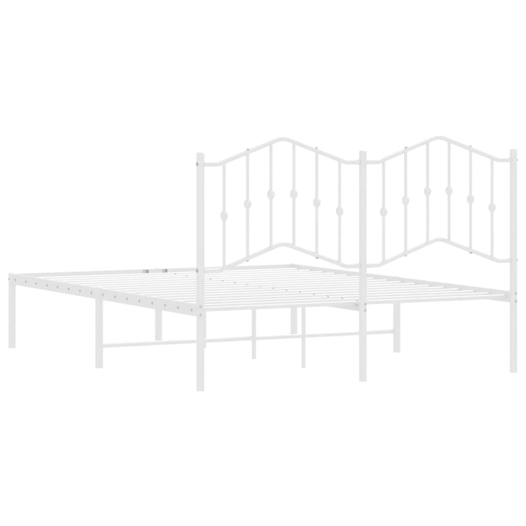 vidaXL Metal Bed Frame without Mattress with Headboard White 59.1"x78.7"