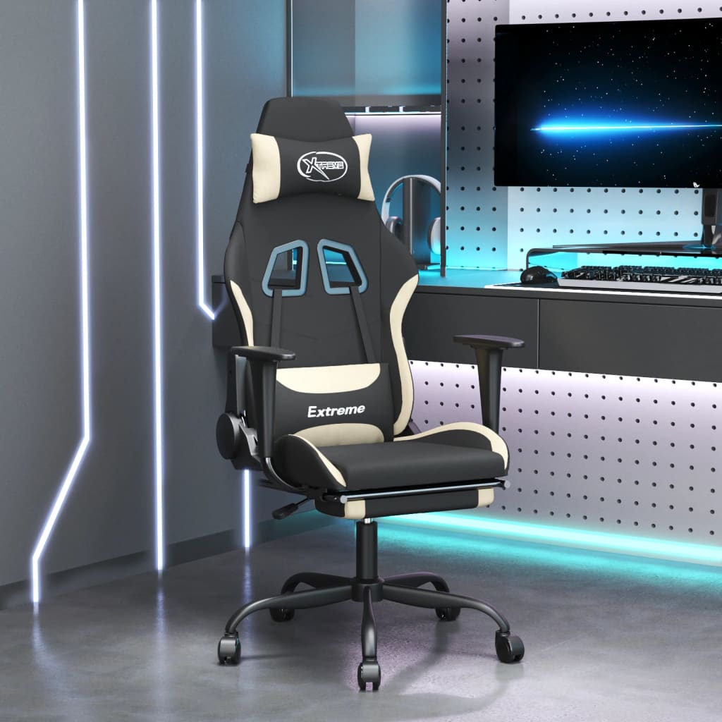 vidaXL Gaming Chair with Footrest Black and Cream Fabric