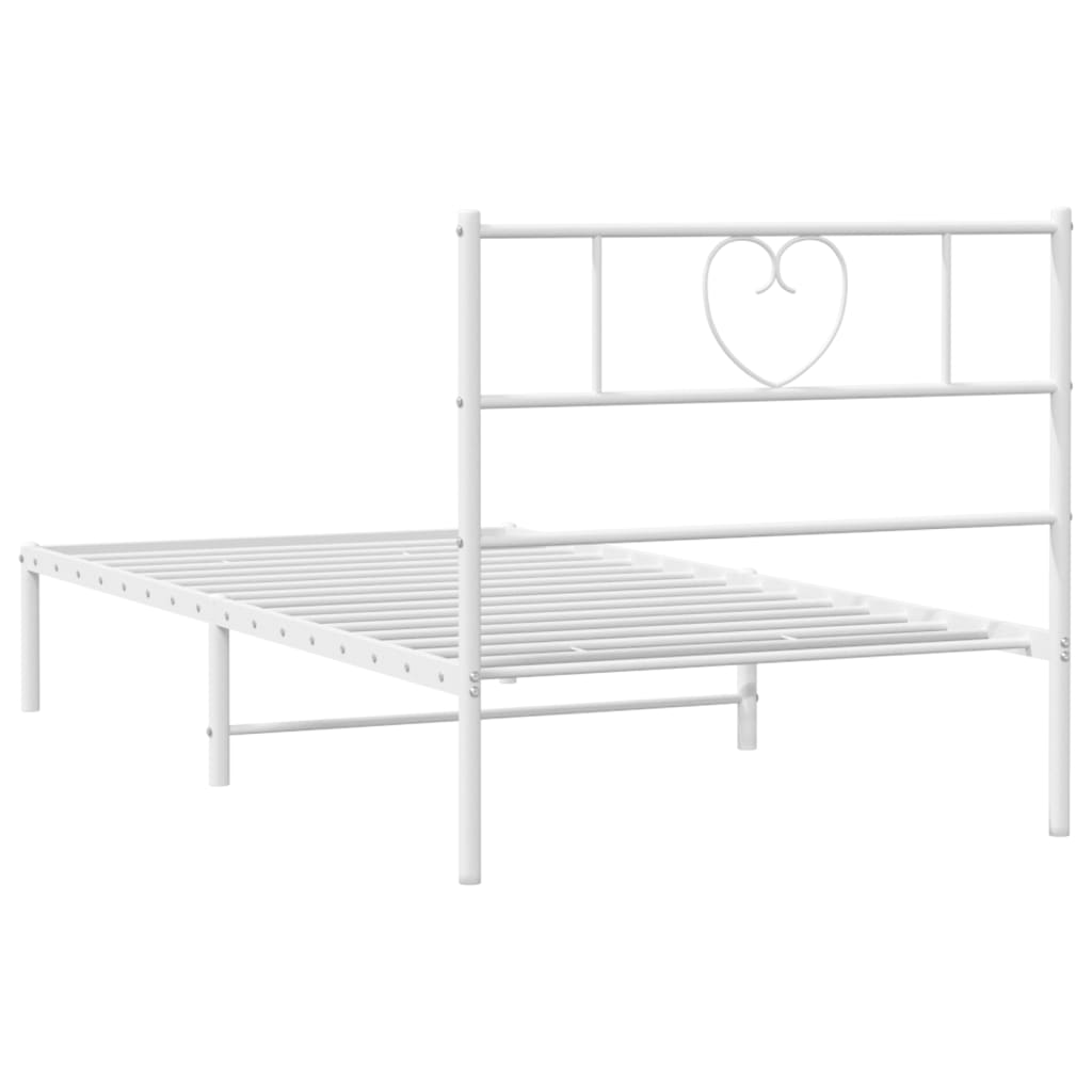 vidaXL Metal Bed Frame without Mattress with Headboard White 39.4"x74.8"