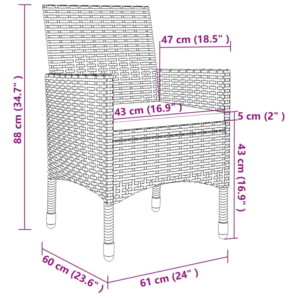 vidaXL 7 Piece Patio Dining Set with Cushions Poly Rattan Black