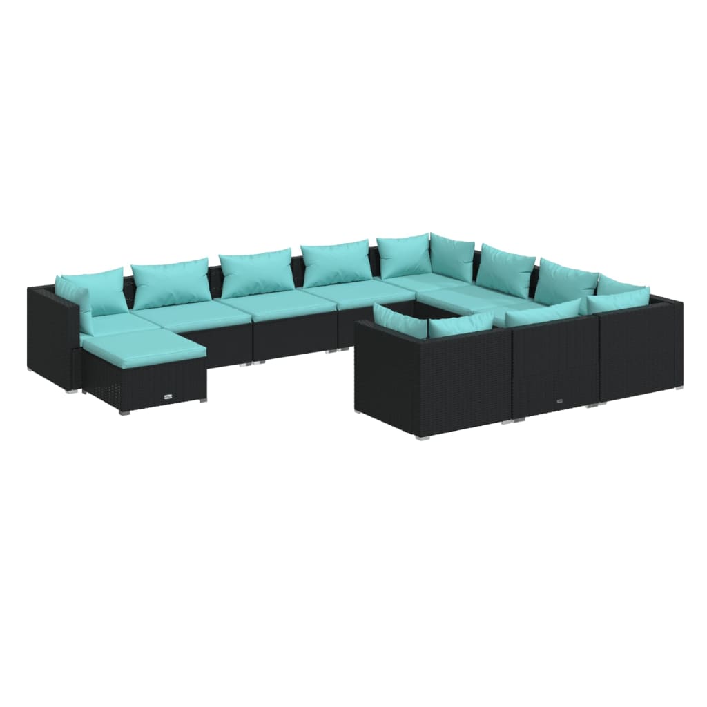 vidaXL 11 Piece Patio Lounge Set with Cushions Poly Rattan Black