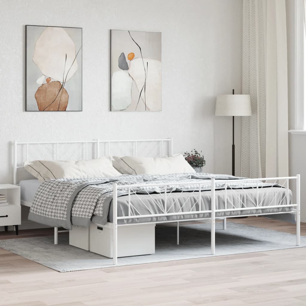 vidaXL Metal Bed Frame without Mattress with Footboard White 72"x83.9"