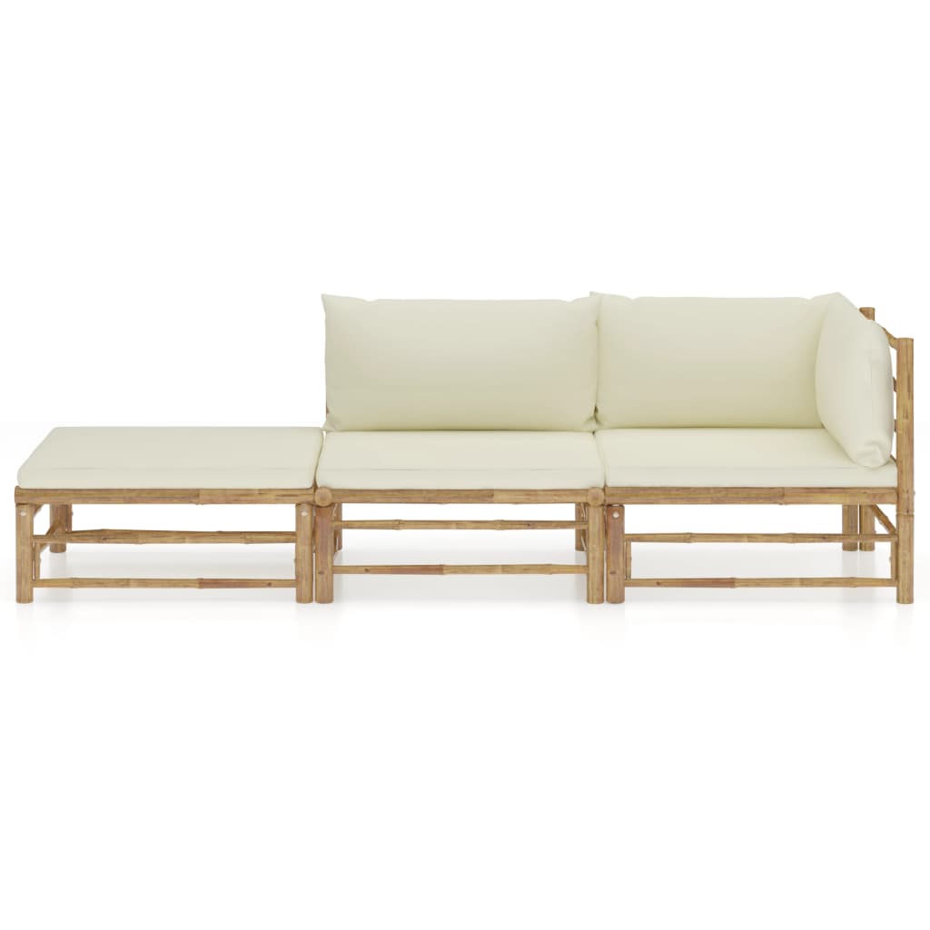 vidaXL 3 Piece Patio Lounge Set with Cream White Cushions Bamboo