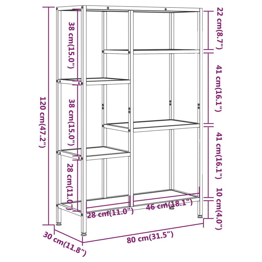 vidaXL Book Shelf 31.5"x11.8"x47.2" Steel and Engineered Wood