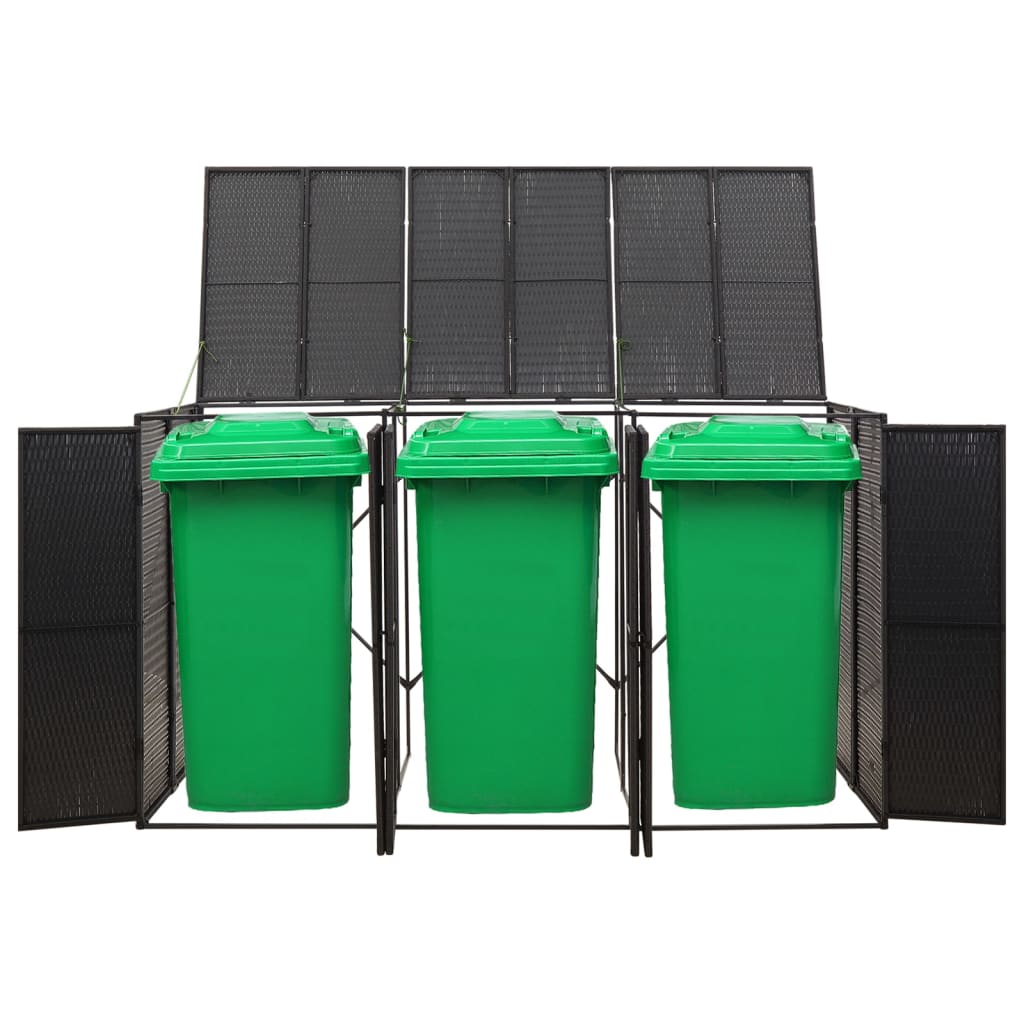 vidaXL Triple Wheelie Bin Shed Black 81.5"x31.5"x46.1" Poly Rattan