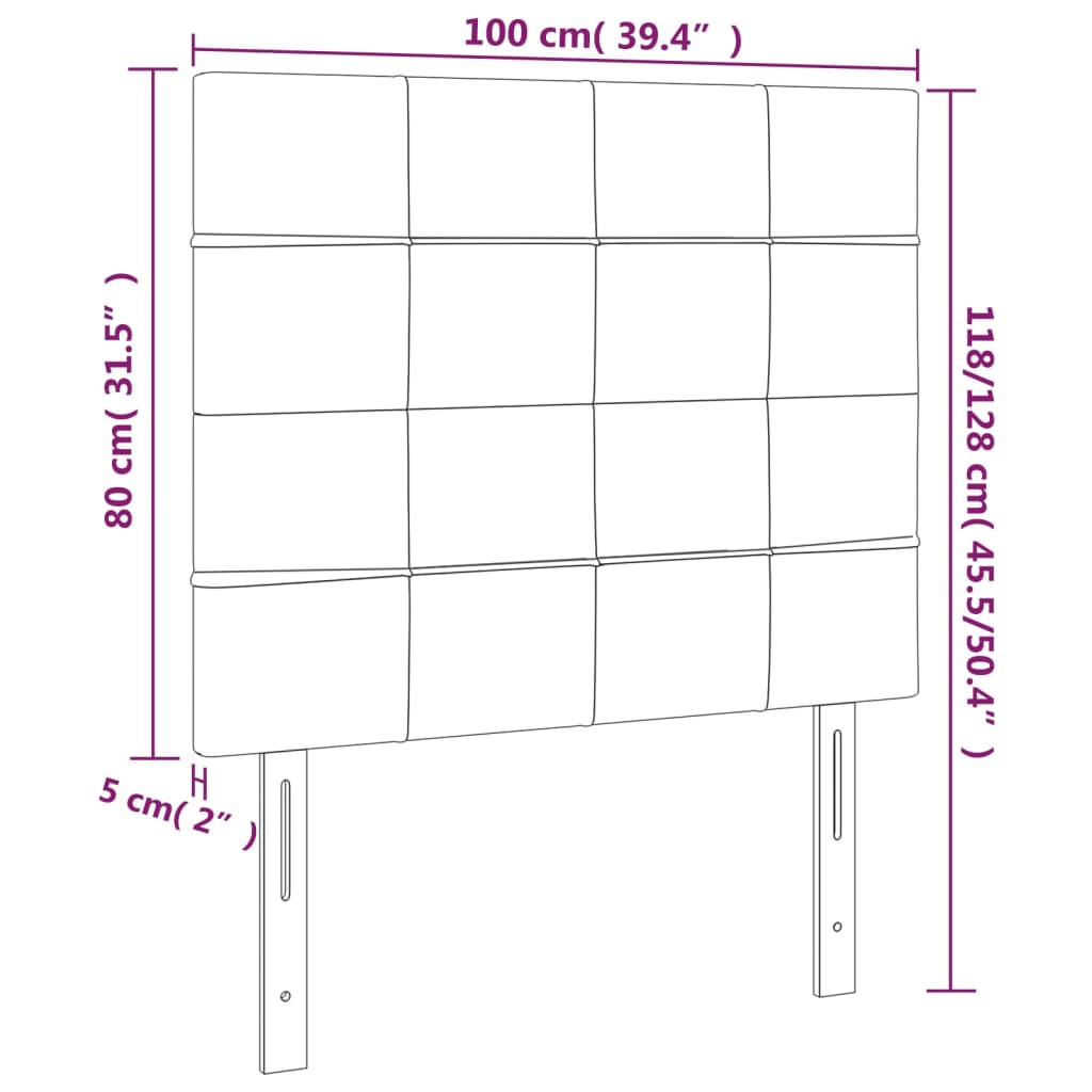 vidaXL LED Headboard Light Gray 39.4"x2"x46.5"/50.4" Fabric