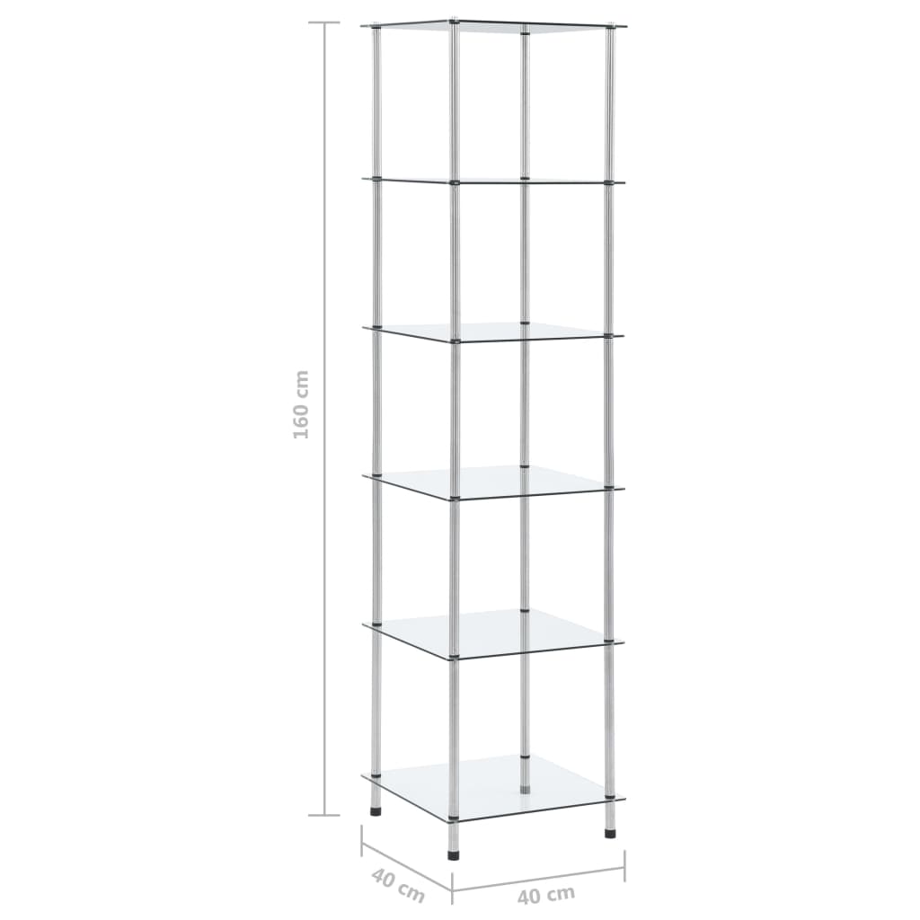 vidaXL 6-Tier Shelf Transparent 15.7"x15.7"x63" Tempered Glass