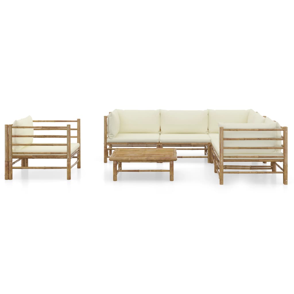 vidaXL 7 Piece Patio Lounge Set with Cream White Cushions Bamboo