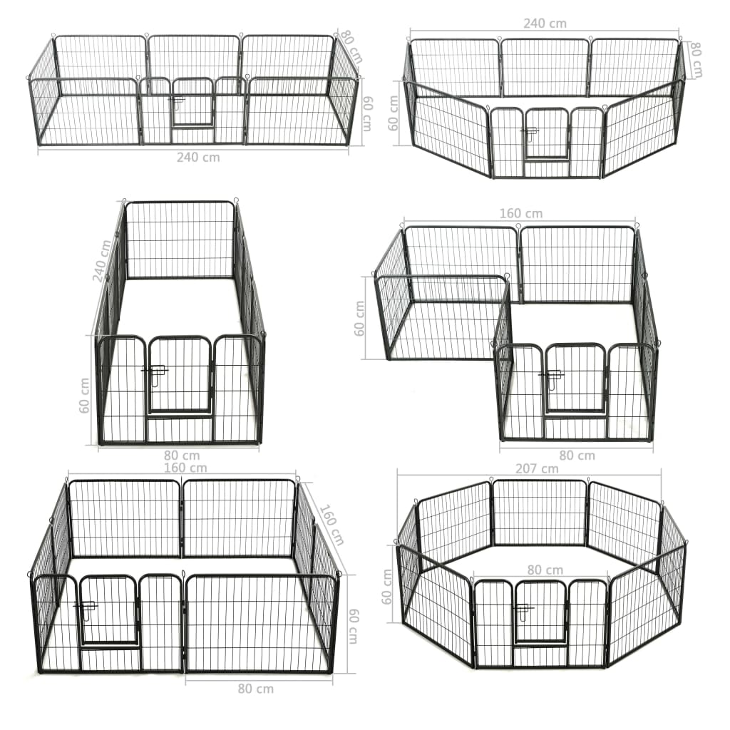 vidaXL Dog Playpen 8 Panels Steel 31.5"x23.6" Black