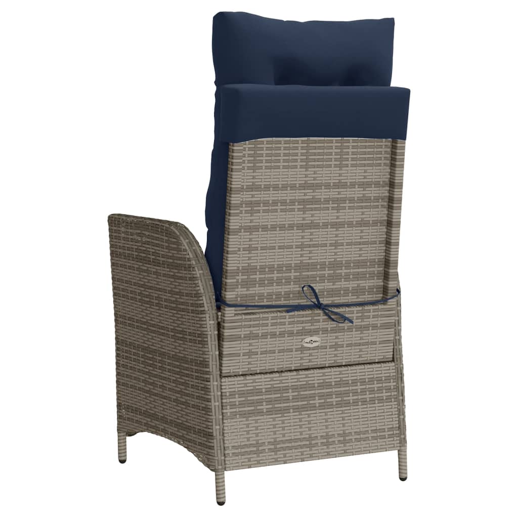 vidaXL Reclining Patio Chair with Cushions Gray Poly Rattan