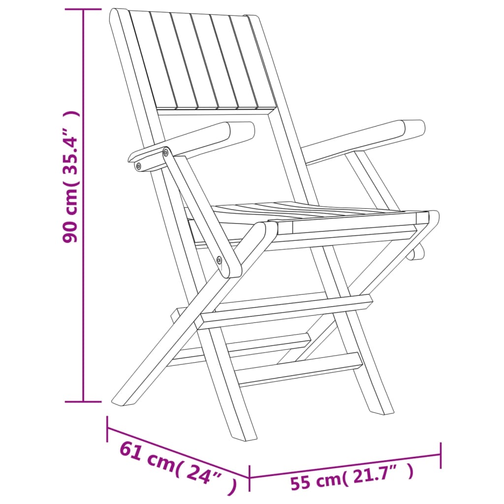 vidaXL Folding Patio Chairs 6 pcs 21.7"x24"x35.4" Solid Wood Teak