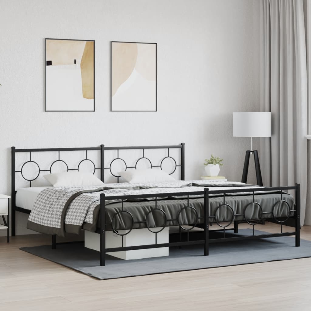 vidaXL Metal Bed Frame without Mattress with Footboard Black 76"x79.9"