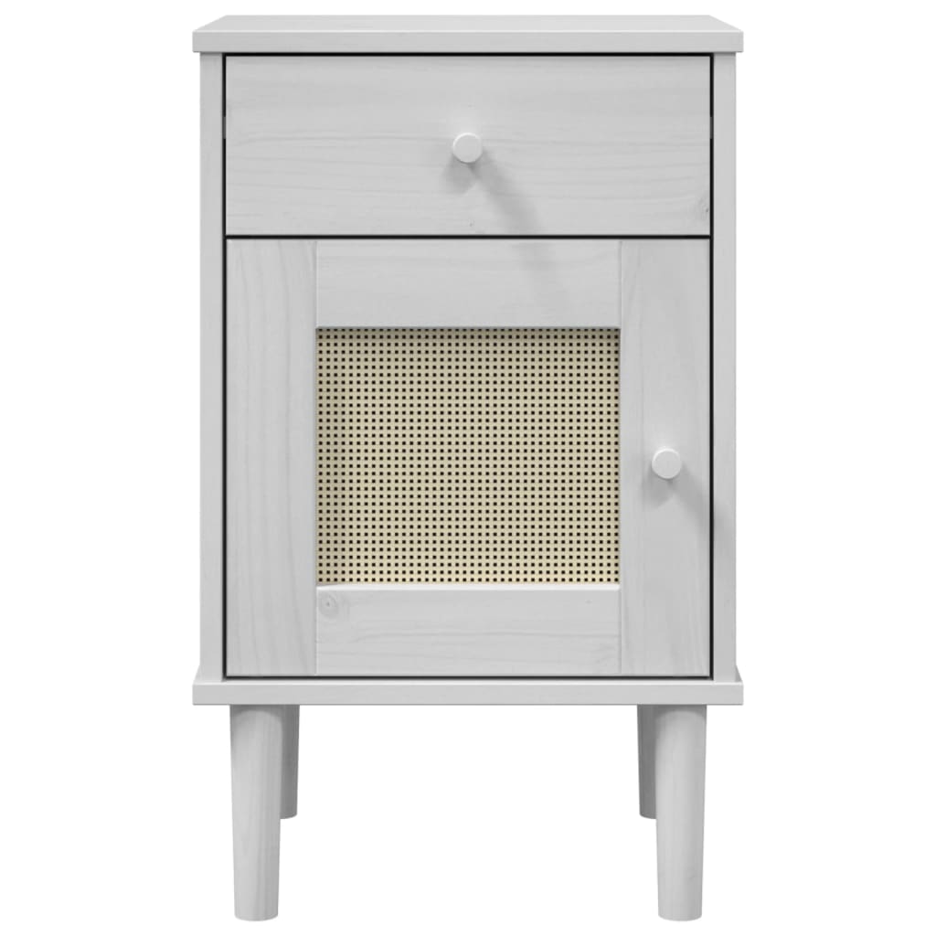 vidaXL Bedside Cabinet SENJA Rattan Look White 15.7"x13.8"x25.6" Solid Wood Pine