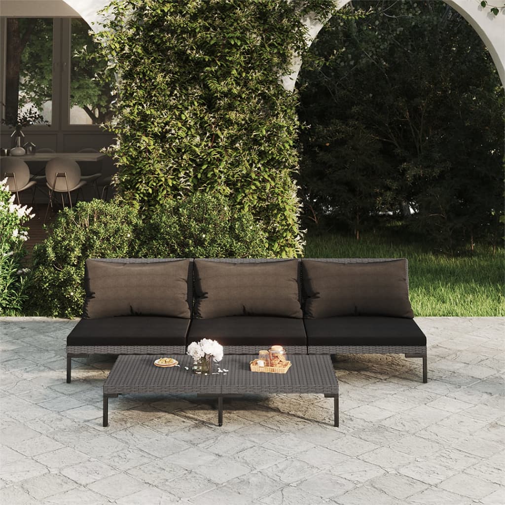 vidaXL 4 Piece Patio Lounge Set with Cushions Poly Rattan Dark Gray