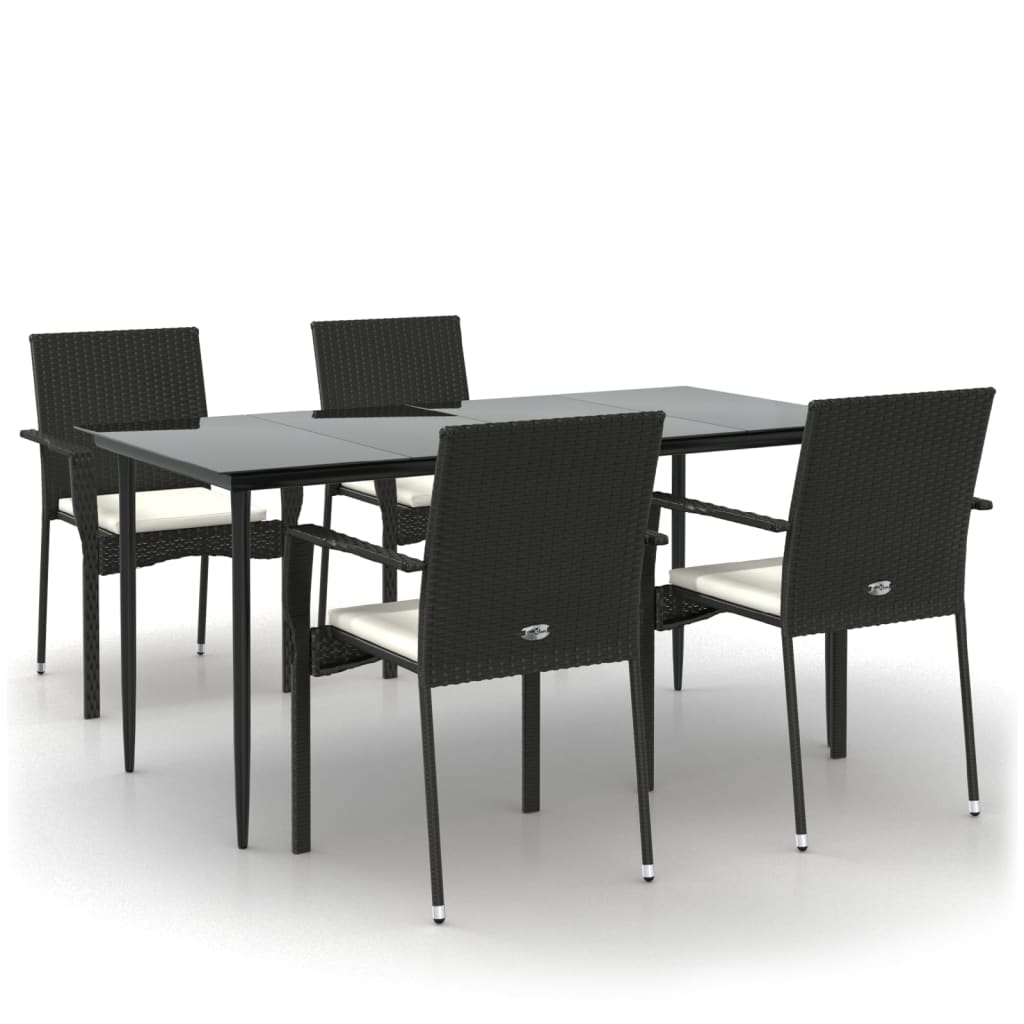 vidaXL 5 Piece Patio Dining Set with Cushions Black Poly Rattan