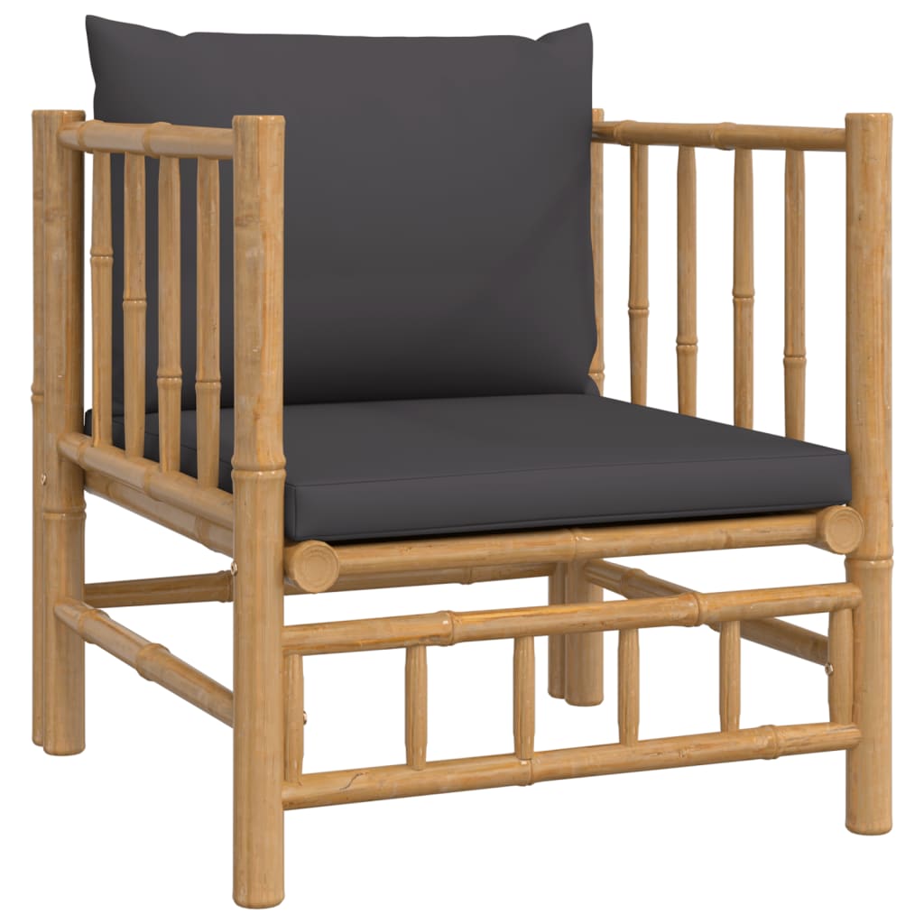 vidaXL 5 Piece Patio Lounge Set with Dark Gray Cushions Bamboo