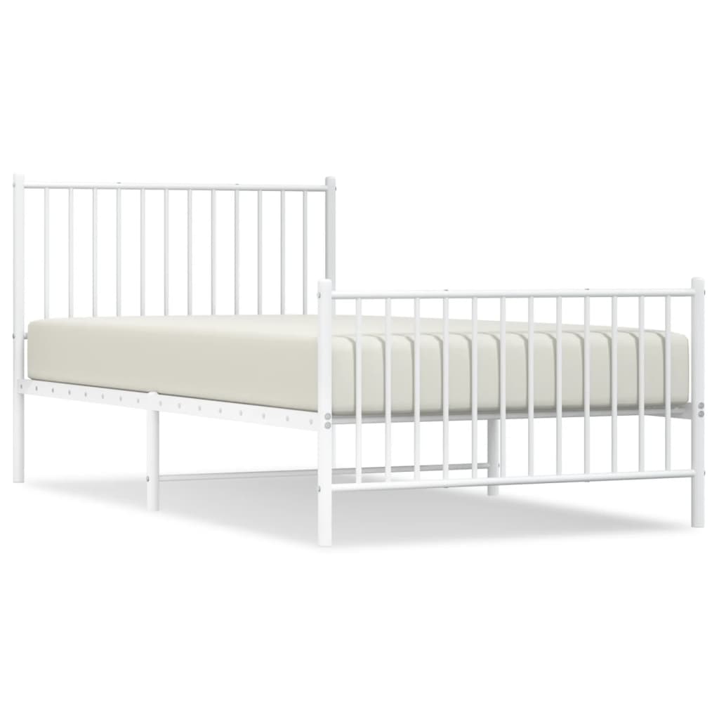 vidaXL Metal Bed Frame without Mattress with Footboard White 39.4"x78.7"