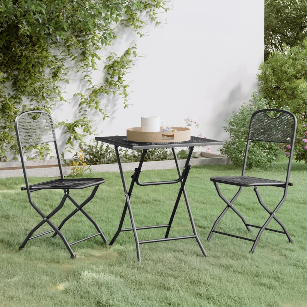 vidaXL 3 Piece Patio Dining Set Expanded Metal Mesh Anthracite