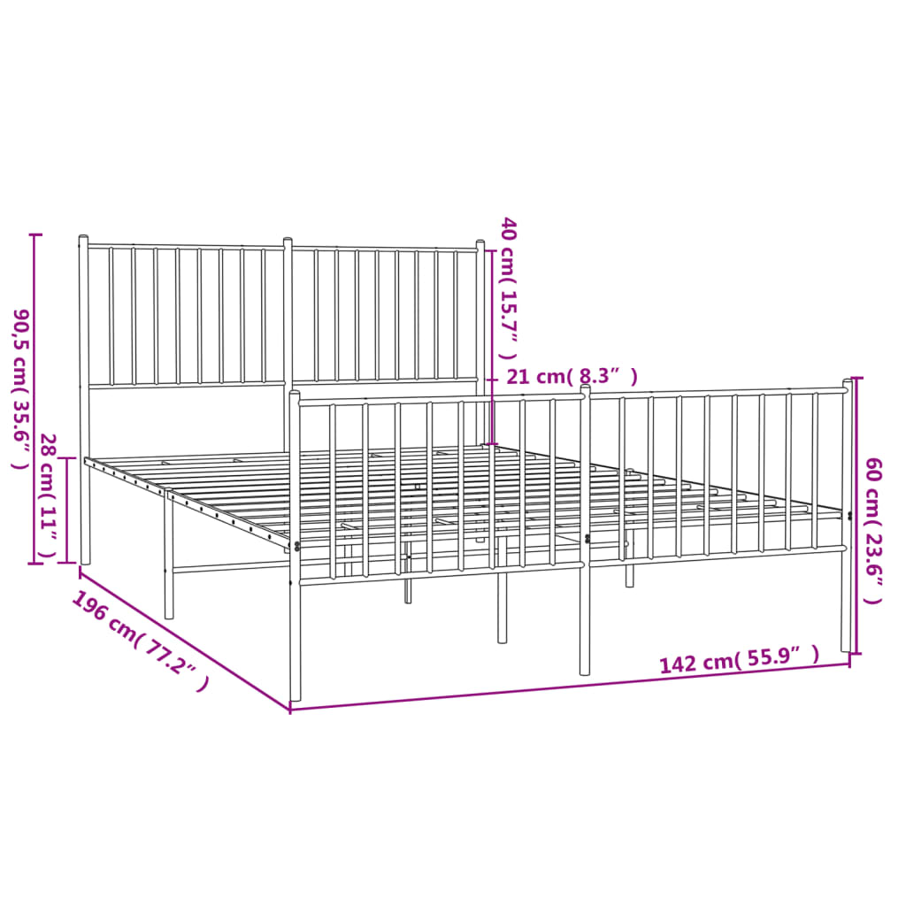 vidaXL Metal Bed Frame with Headboard and Footboard Black 53.9"x74.8" Full