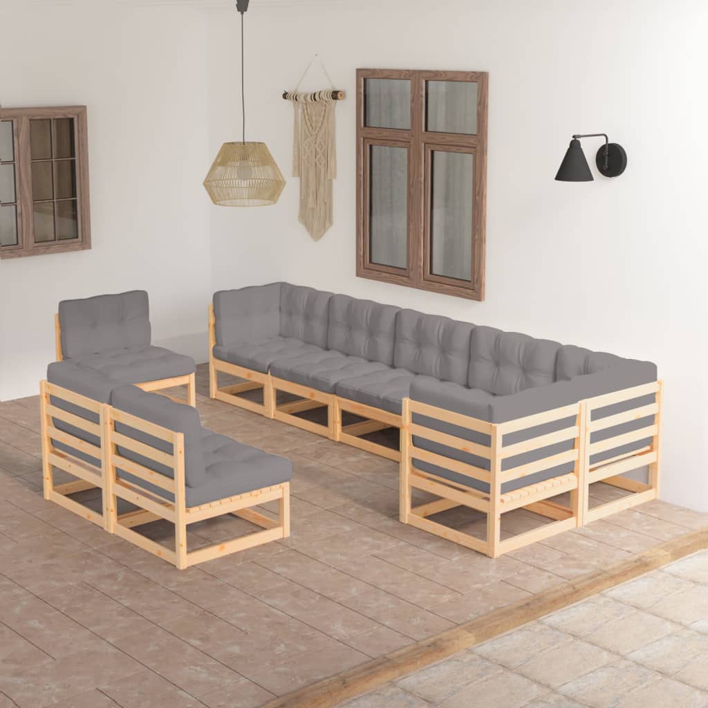 vidaXL 9 Piece Patio Lounge Set with Cushions Solid Wood Pine