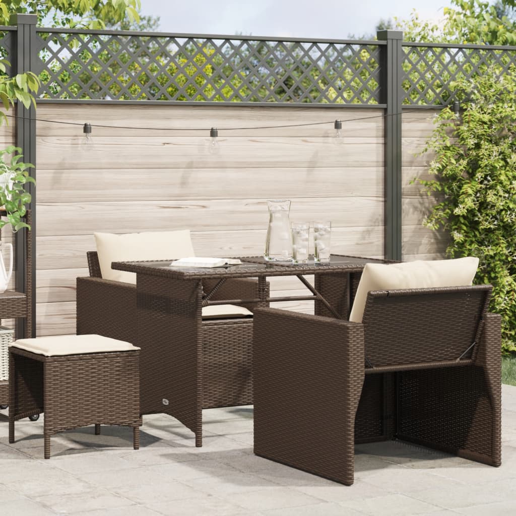 vidaXL 4 Piece Patio Sofa Set with Cushions Brown Poly Rattan