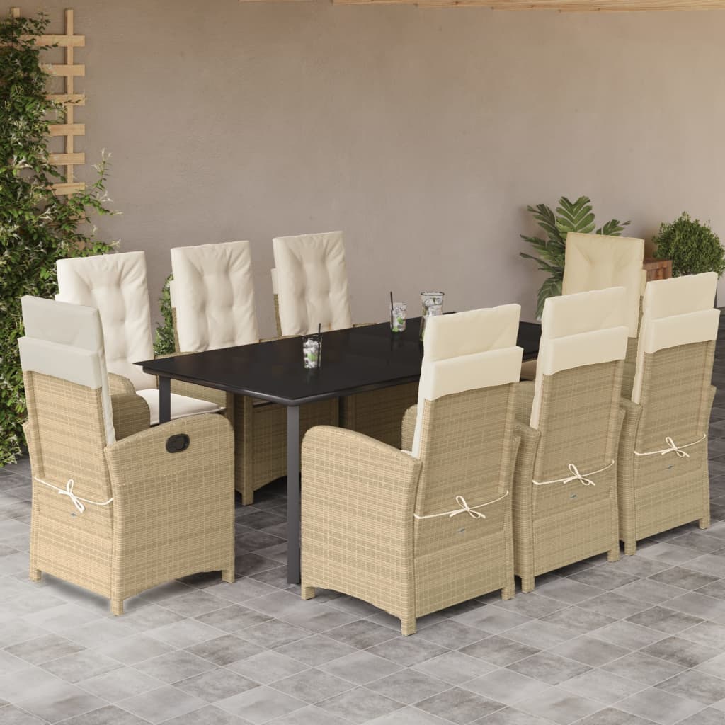 vidaXL 9 Piece Patio Dining Set with Cushions Beige Poly Rattan