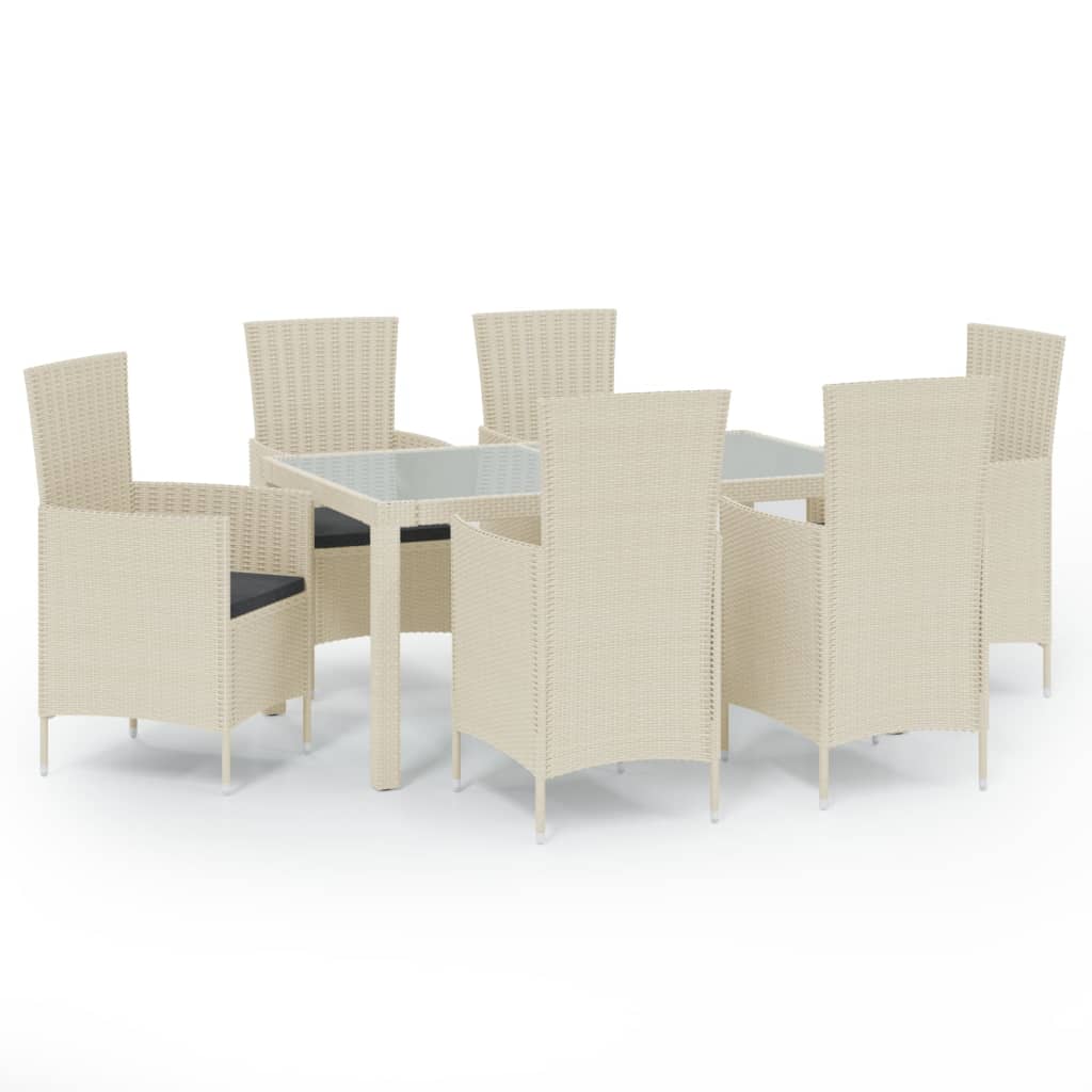 vidaXL 7 Piece Patio Dining Set with Cushions Poly Rattan White