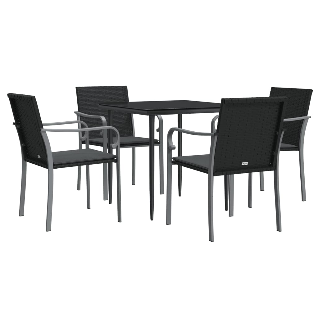 vidaXL 5 Piece Patio Dining Set with Cushions Poly Rattan and Steel