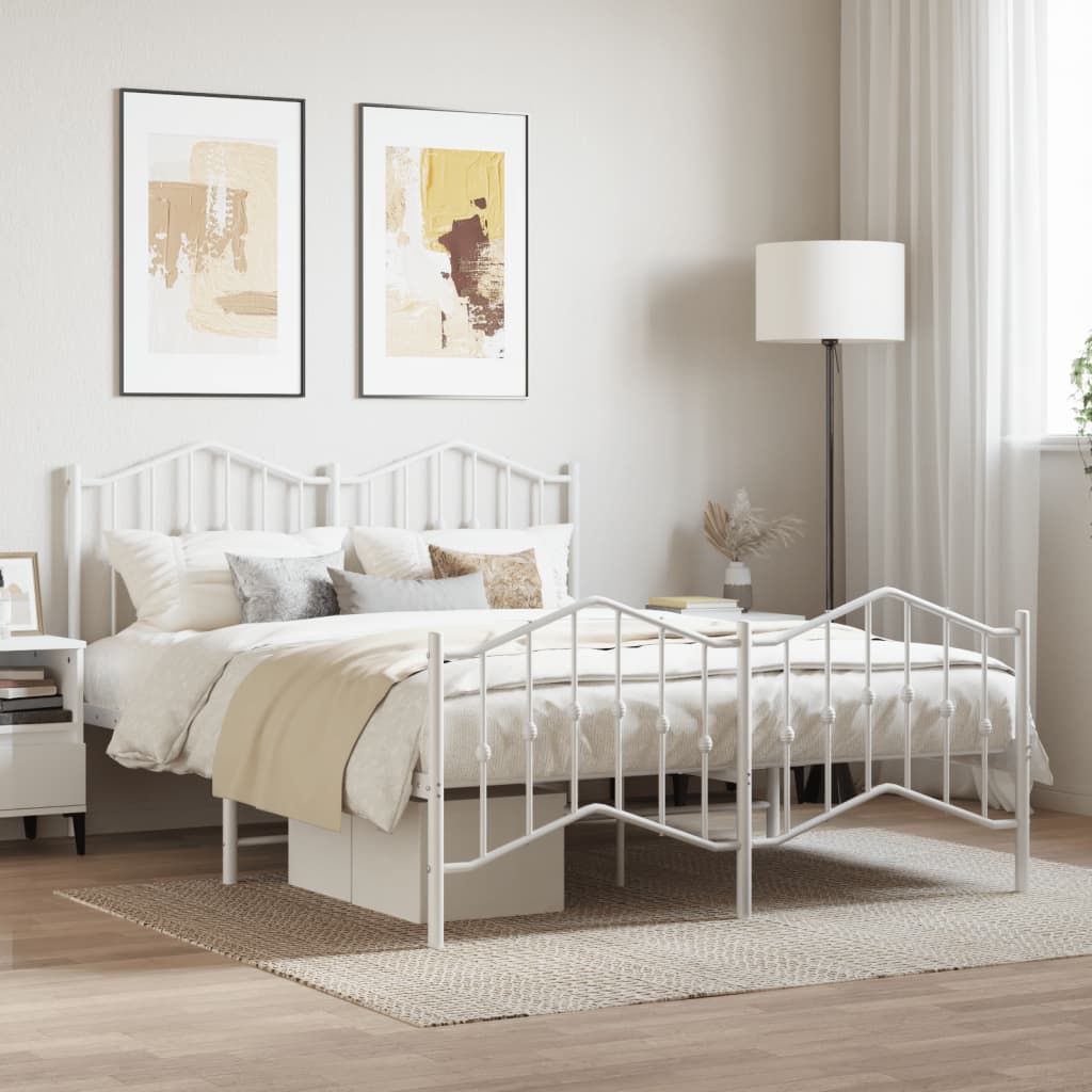 vidaXL Metal Bed Frame without Mattress with Footboard White 53.1"x74.8"