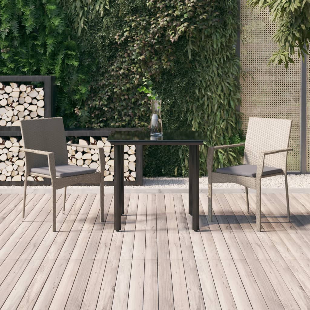 vidaXL 3 Piece Patio Dining Set with Cushions Black and Gray Poly Rattan