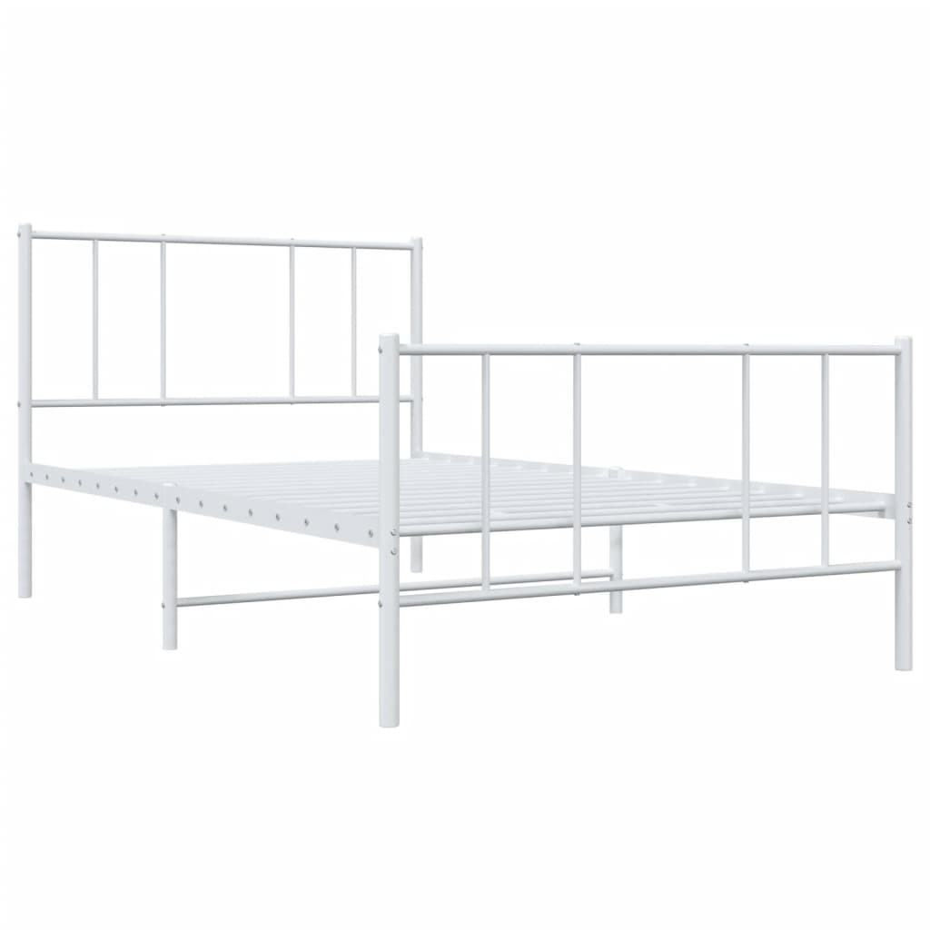 vidaXL Metal Bed Frame with Headboard and Footboard White 39.4"x78.7"