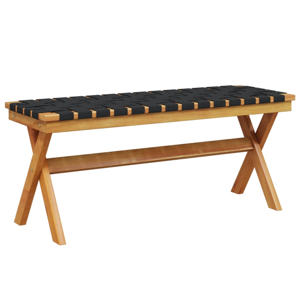 vidaXL Patio Bench Black Solid Wood Acacia and Fabric