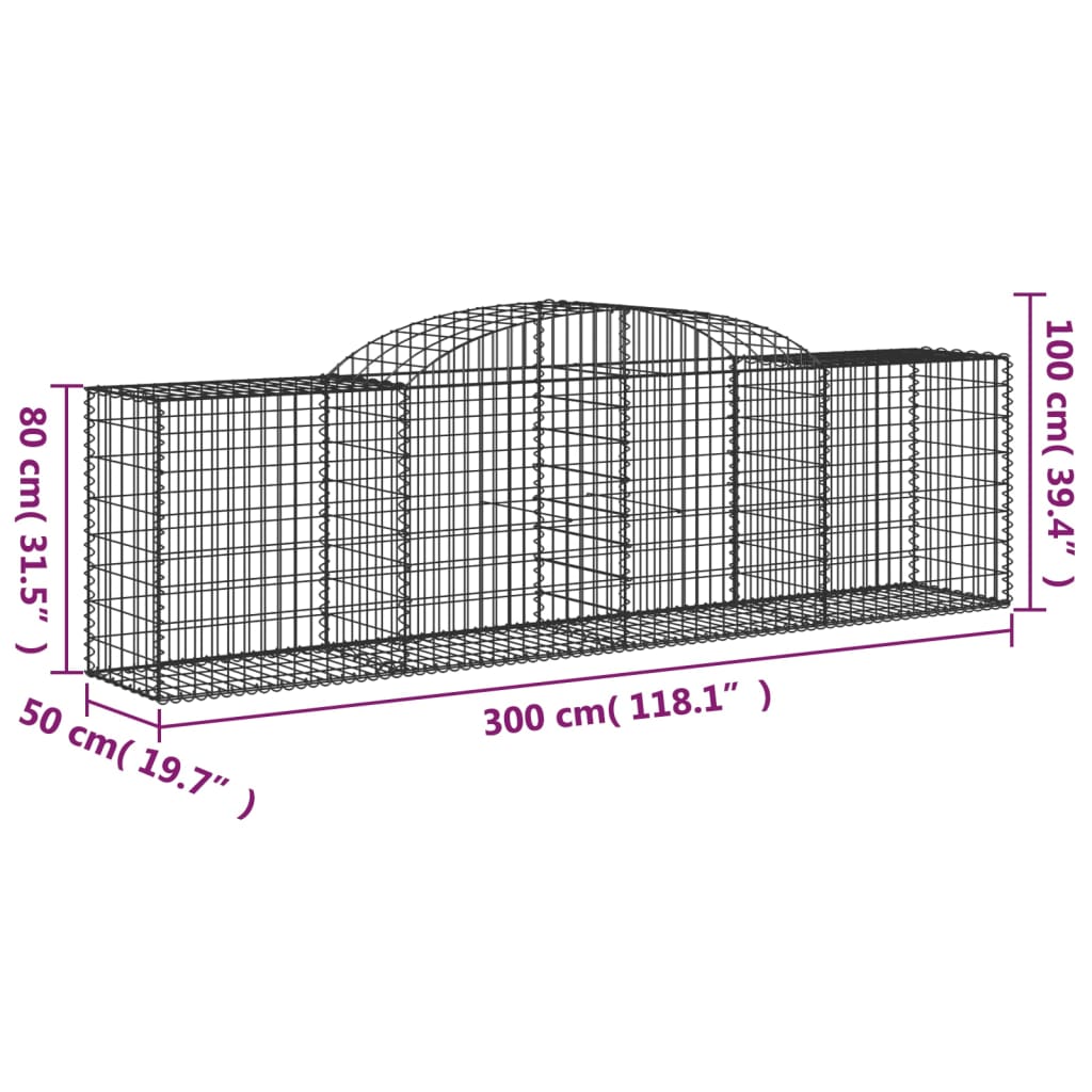 vidaXL Arched Gabion Baskets 11 pcs 118.1"x19.7"x31.5"/39.4" Galvanized Iron