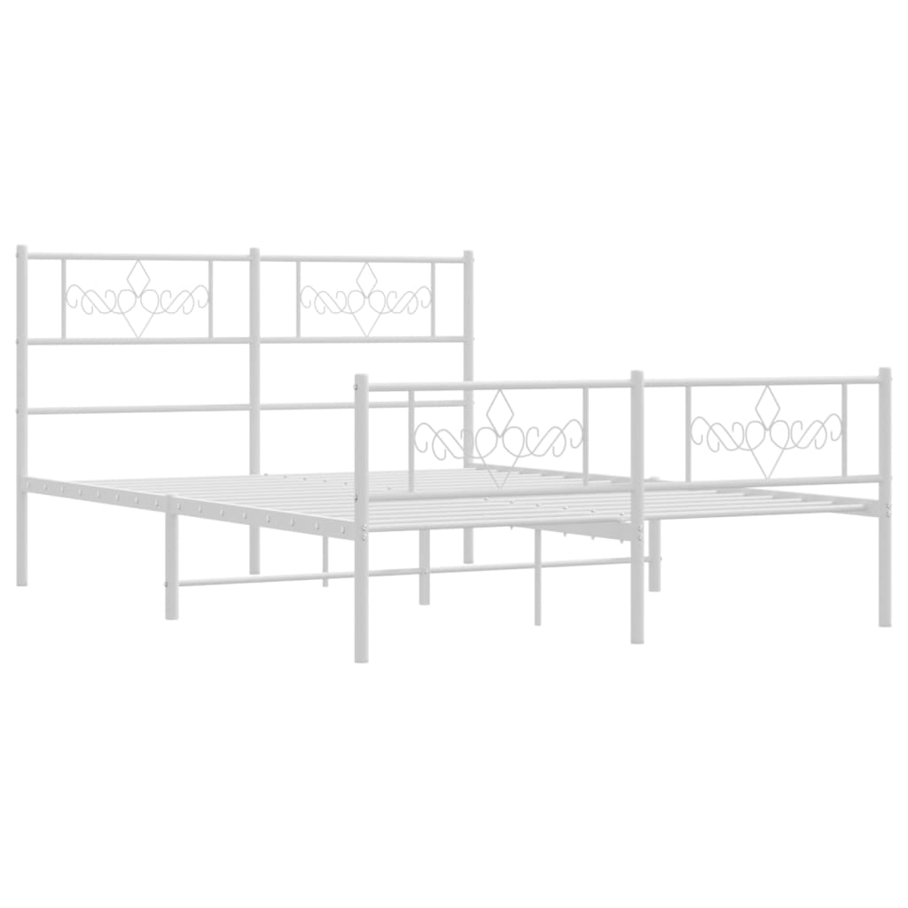 vidaXL Metal Bed Frame without Mattress with Footboard White 59.1"x78.7"