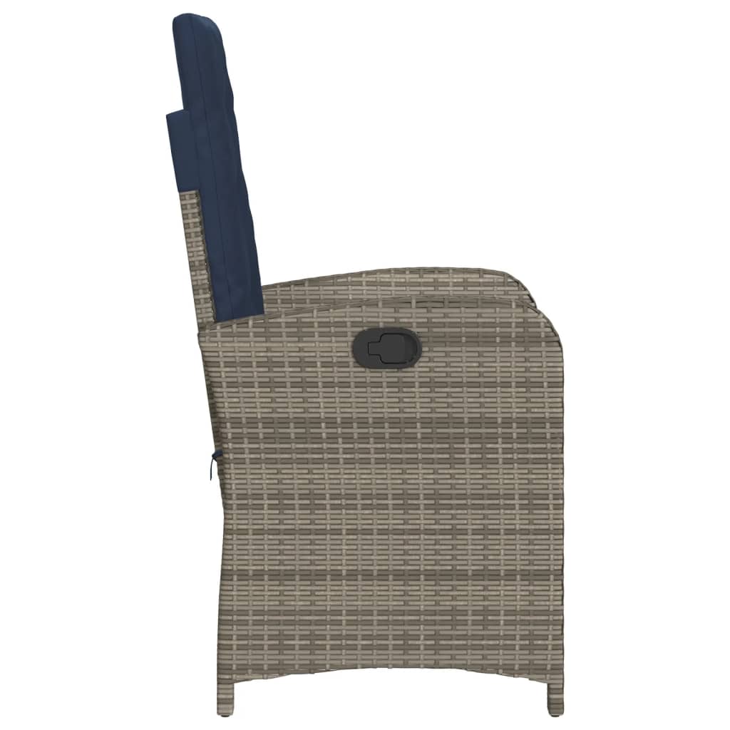 vidaXL Reclining Patio Chair with Cushions Gray Poly Rattan