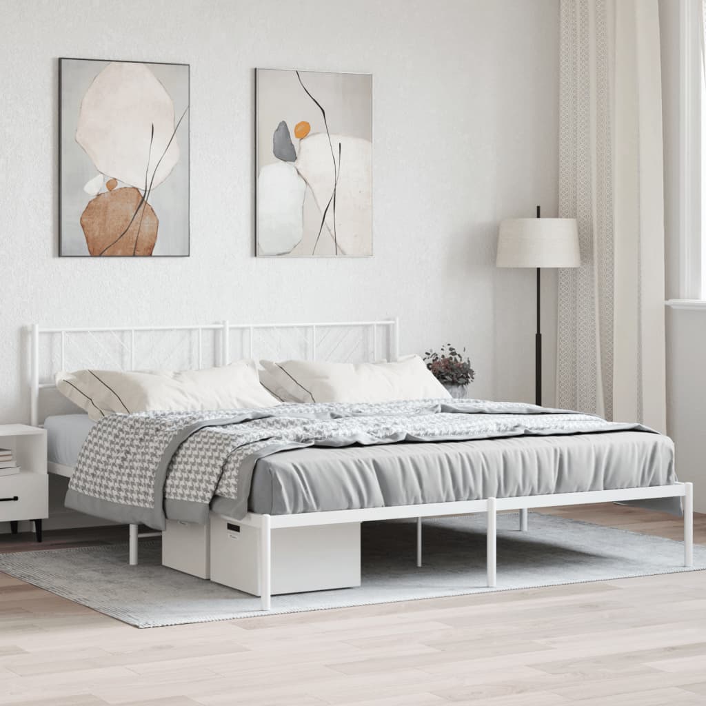 vidaXL Metal Bed Frame without Mattress with Headboard White 72"x83.9"