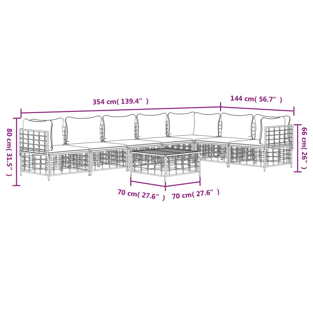 vidaXL 8 Piece Patio Lounge Set with Cushions Anthracite Poly Rattan