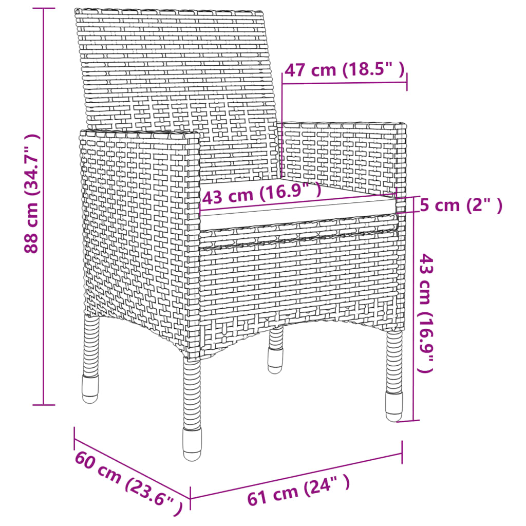 vidaXL 9 Piece Patio Dining Set with Cushions Poly Rattan and Glass