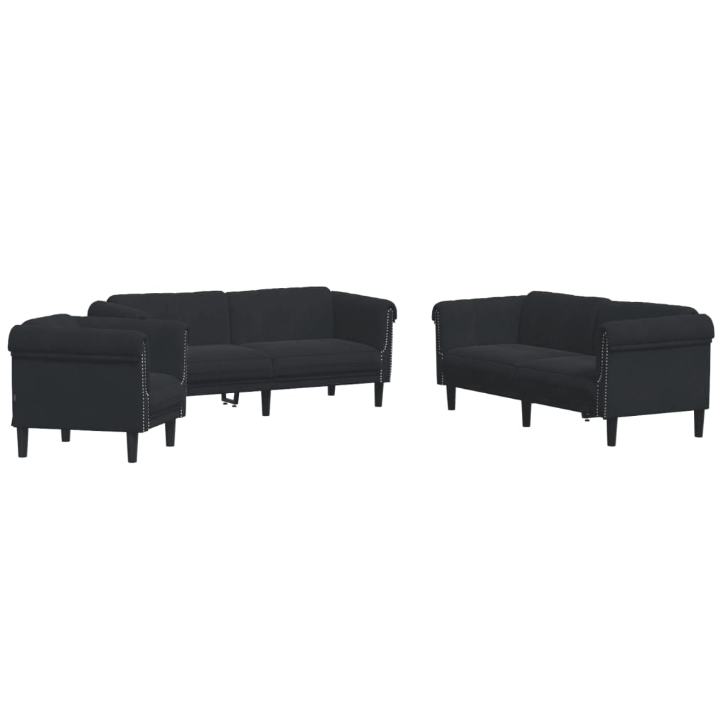 vidaXL 3 Piece Sofa Set Black Velvet