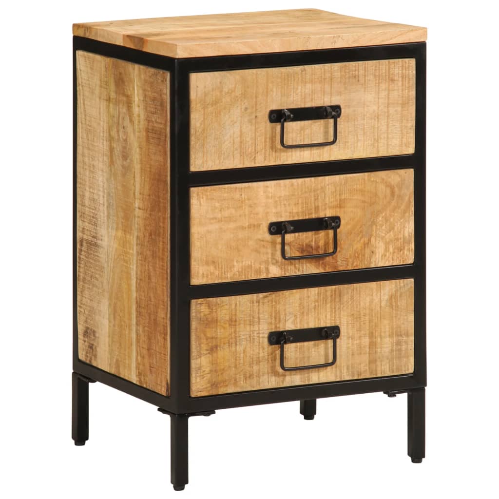 vidaXL Bed Cabinet with 3 Drawers 15.7"x13.8"x24.8" Solid Rough Wood Mango